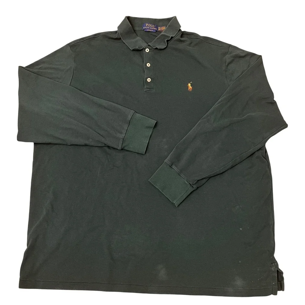 Polo Ralph Lauren Long Sleeve‎ Polo Mens XXL Green Classic Fit flesh Pony Logo